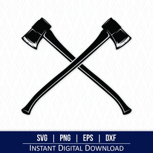 May include: Two black silhouette axes crossed over each other. The axes have a wooden handle and a metal blade.