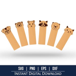 Animal Bookmark SVG Bundle – Cat, Dog, Otter, Hamster, Raccoon, Bear Designs in svg, png, eps, dxf for Laser Cutting, Cricut & Silhouette