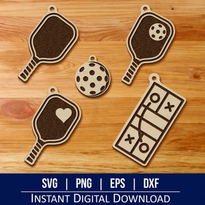 Pickleball Keychain SVG, Laser Cut Files - Instant Digital Download - svg, png, dxf and eps included!