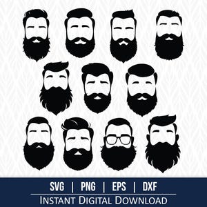 SVG-baardenbundel, mannelijke kapsels, gezichtshaar clipart, snijbestanden voor Cricut, silhouet, lasergravure en meer!