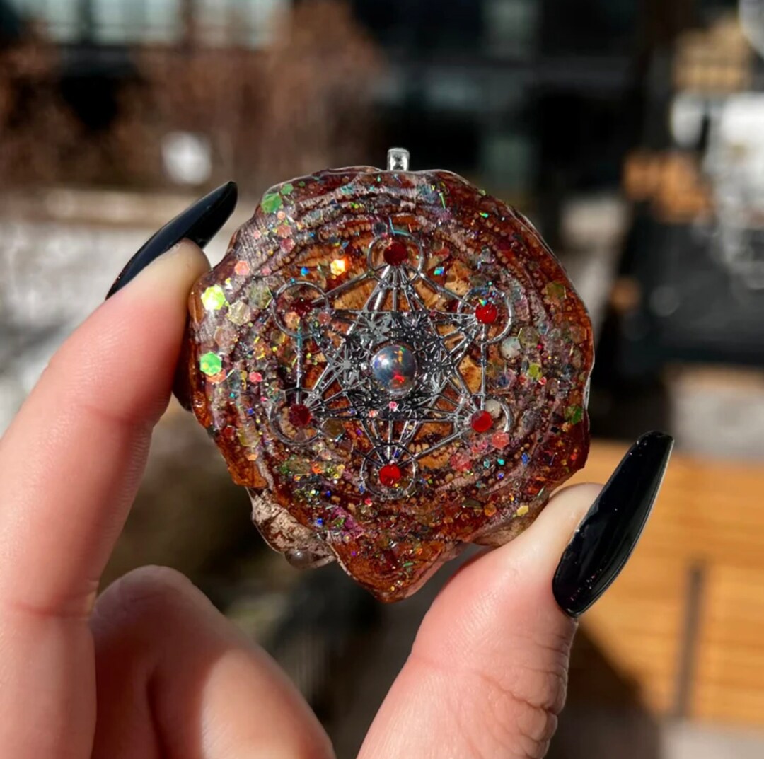 Silver Metatrons Cube With Opal and Austrian Crystals Medium Pinecone ...