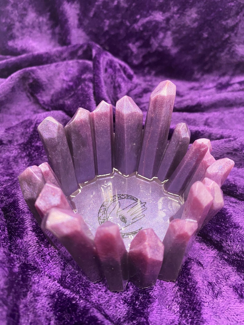 Purple /& Pink Metallic Moon Crystal Mini Ring Tray Crystal and Gems Mini Ashtray Handmade Resin Artwork Spiritual Moon