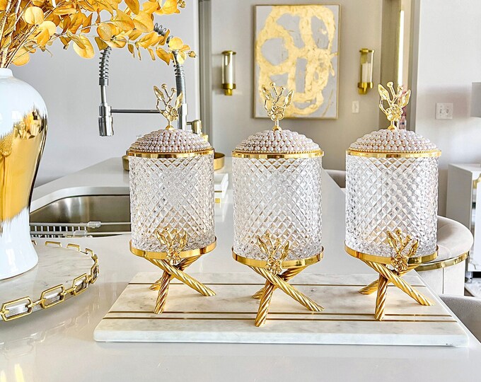 Gold Leaf Canisters set of 3 Gold Glam Canister Gold Etsy