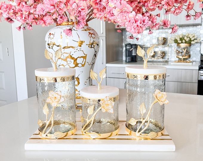 Gold Canister Gold Kitchen Canisters Gold Branch Canisters Etsy