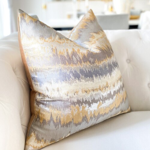 Silver & Gold Pattern Pillow Cover Silver Throw Pillow Etsy