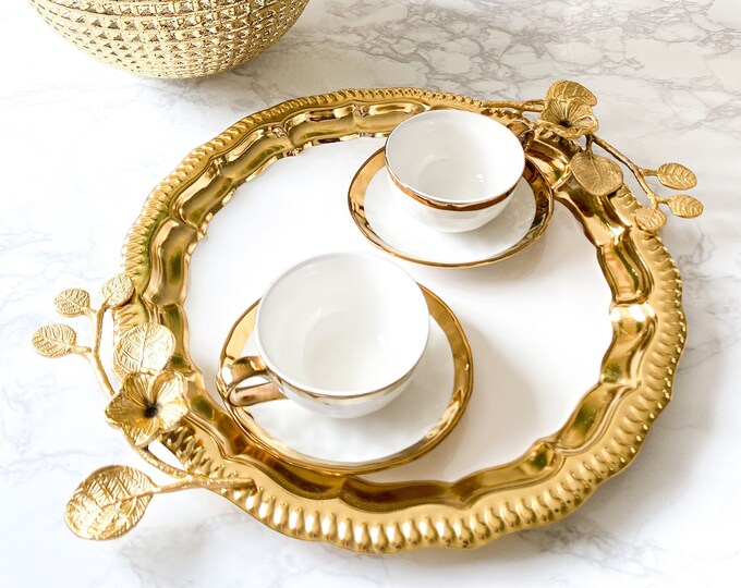 Round Gold Tray Gold Branch Tray Decorative Tray Gold Tray Etsy