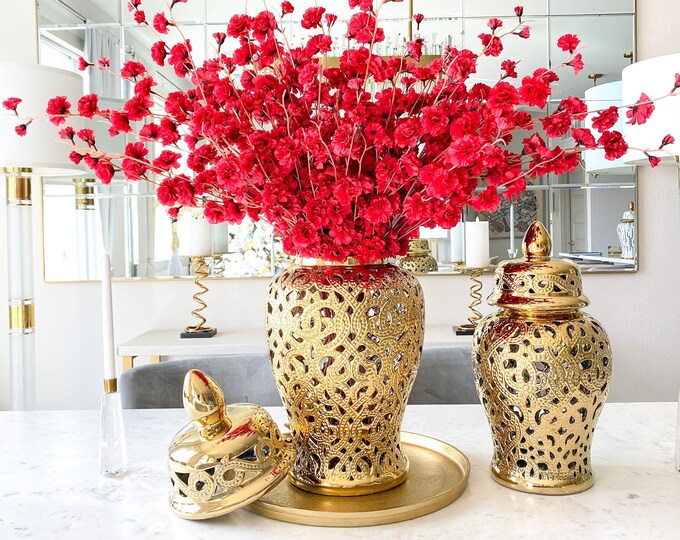 Gold Ginger Jar Ginger Jar Vase Gold Ceramic Vase Gold Etsy