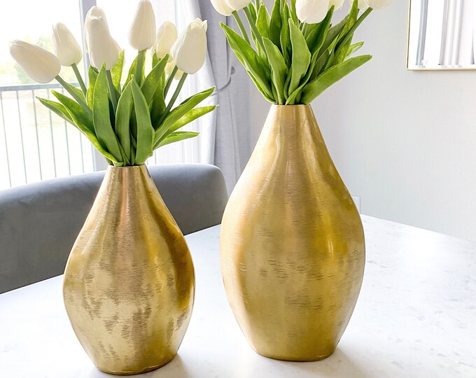 Gold Metal Vase Gold Etched Vase Housewarming Gift Gold Etsy
