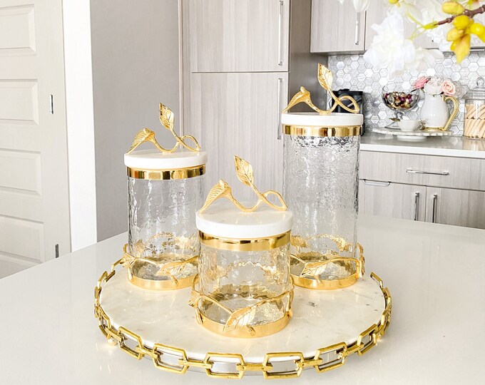 Gold Canister Gold Leaf Marble Canisters Marble and Gold Etsy