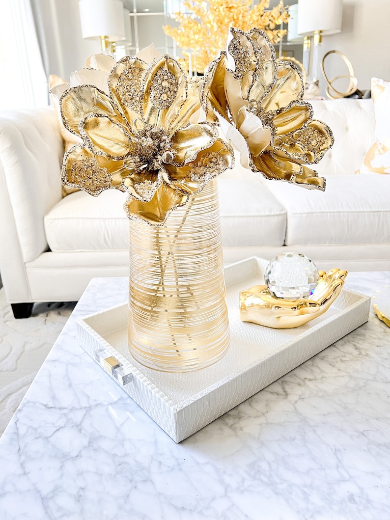 Gold Glass Vase Gold Glam Vase Gold Striped Vase Etsy