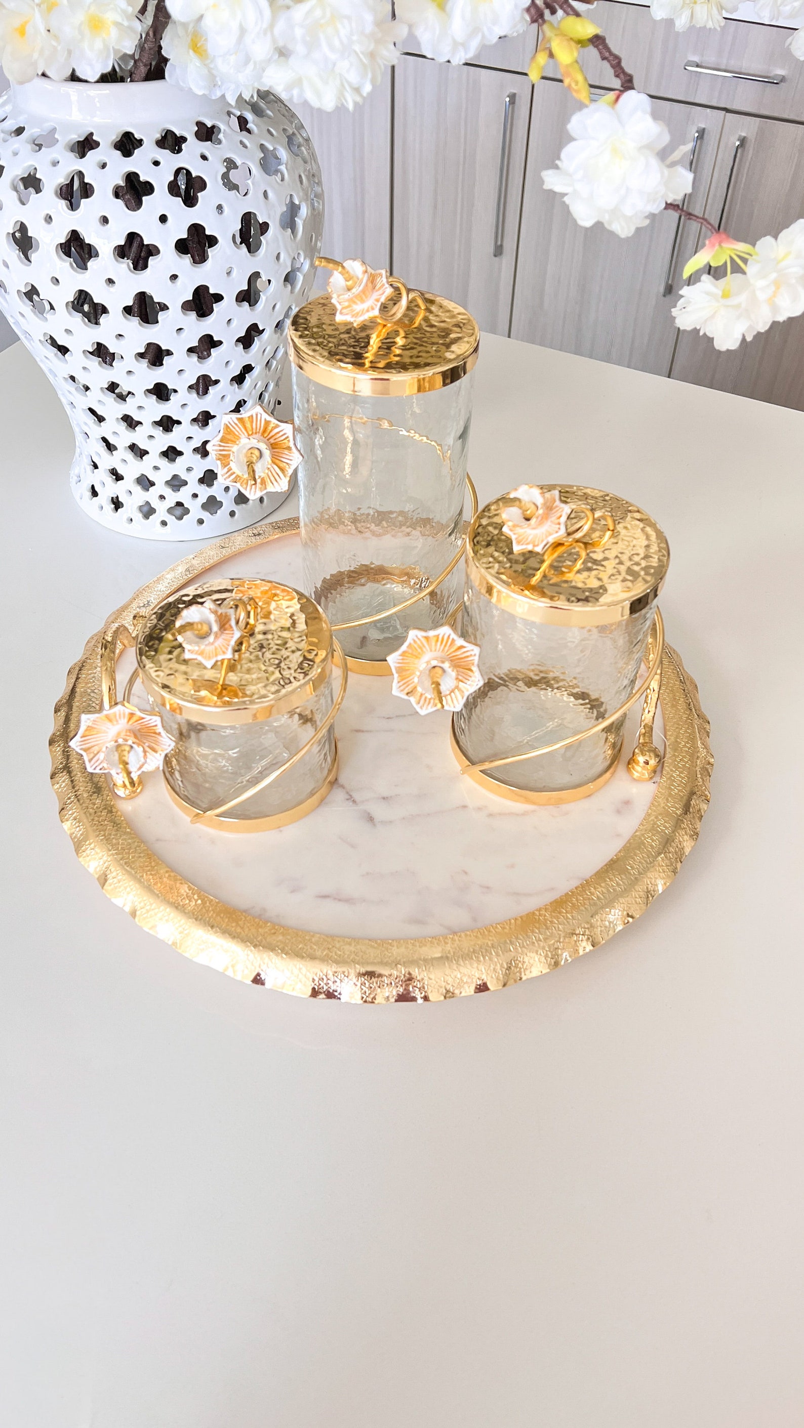 Gold Canister Gold Floral Canisters Gold Branch Canisters Etsy