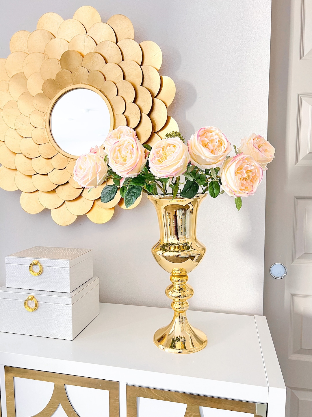 Gold Mirrored Vase Large Gold Flower Vase Gold Decorative Etsy