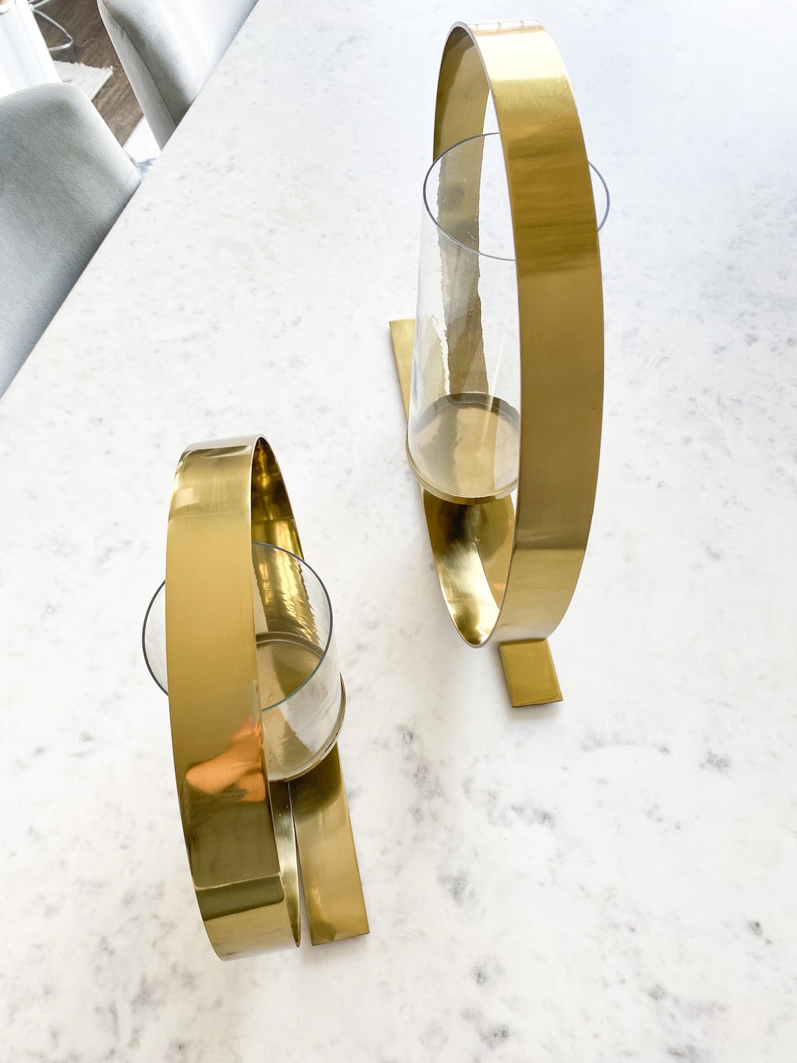 Gold Round Ring Pillar Candle Holder Brass Pillar Holder Etsy