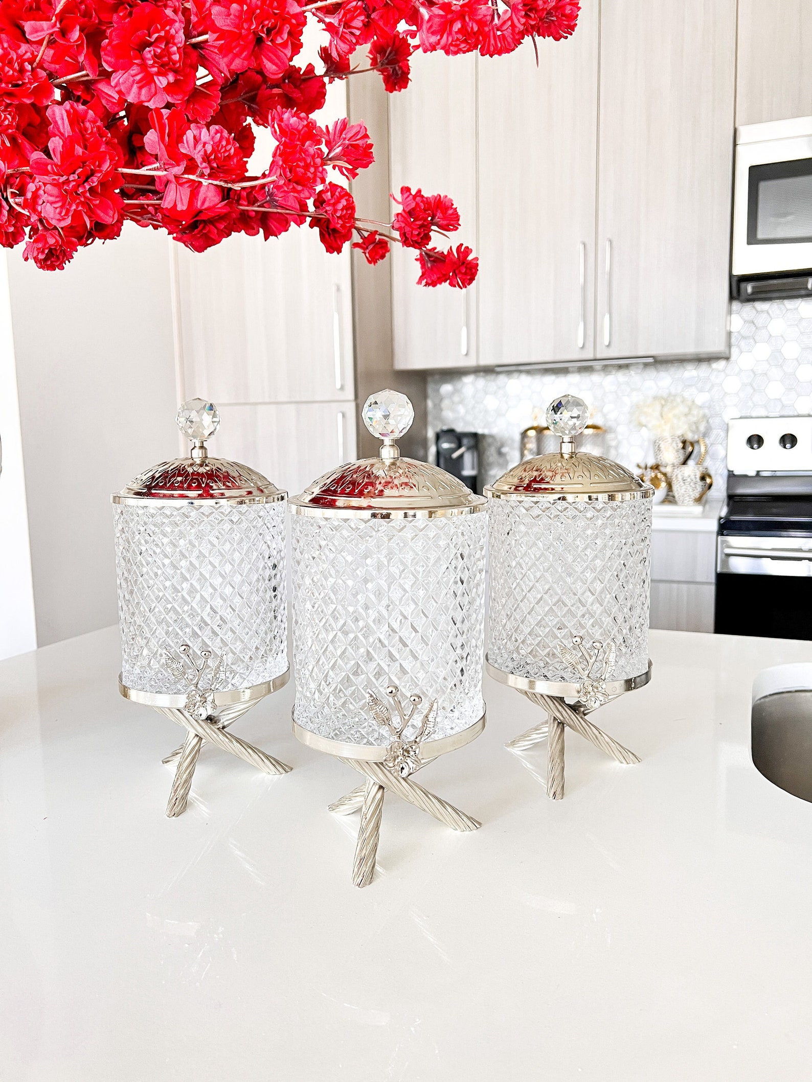 Silver Canisters set of 3 Silver Glam Canister Silver Etsy