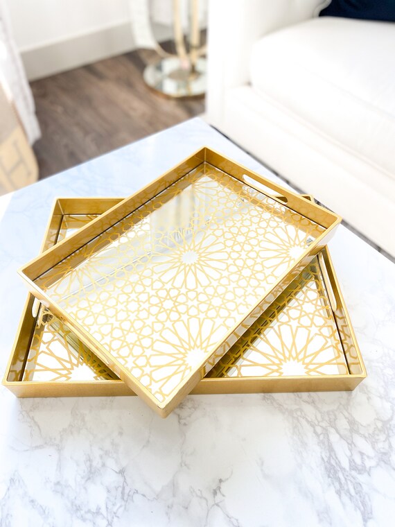 Gold Mirrored Tray Gold Tray Set of 2 Gold Decorative Tray Etsy