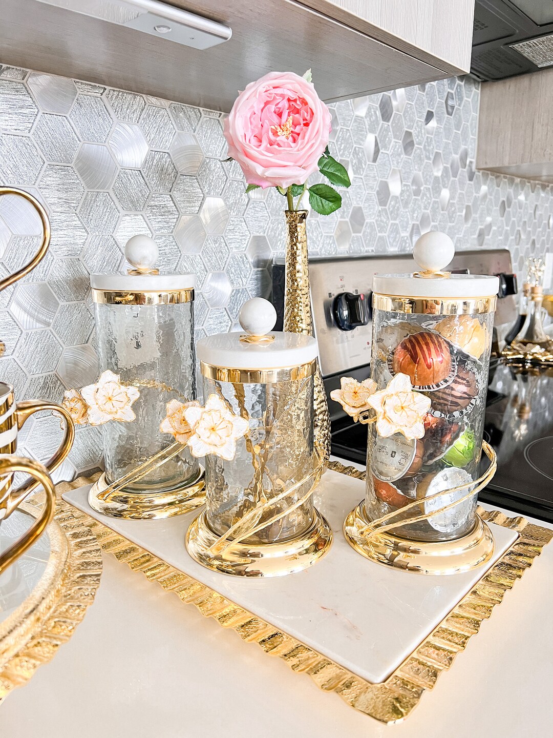 Gold Branch Canister Gold Kitchen Canisters Gold Flower Etsy