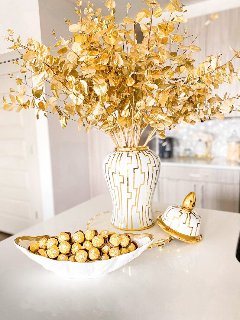 Gold Ginger Jar Ginger Jar Vase White Ceramic Vase Gold Etsy