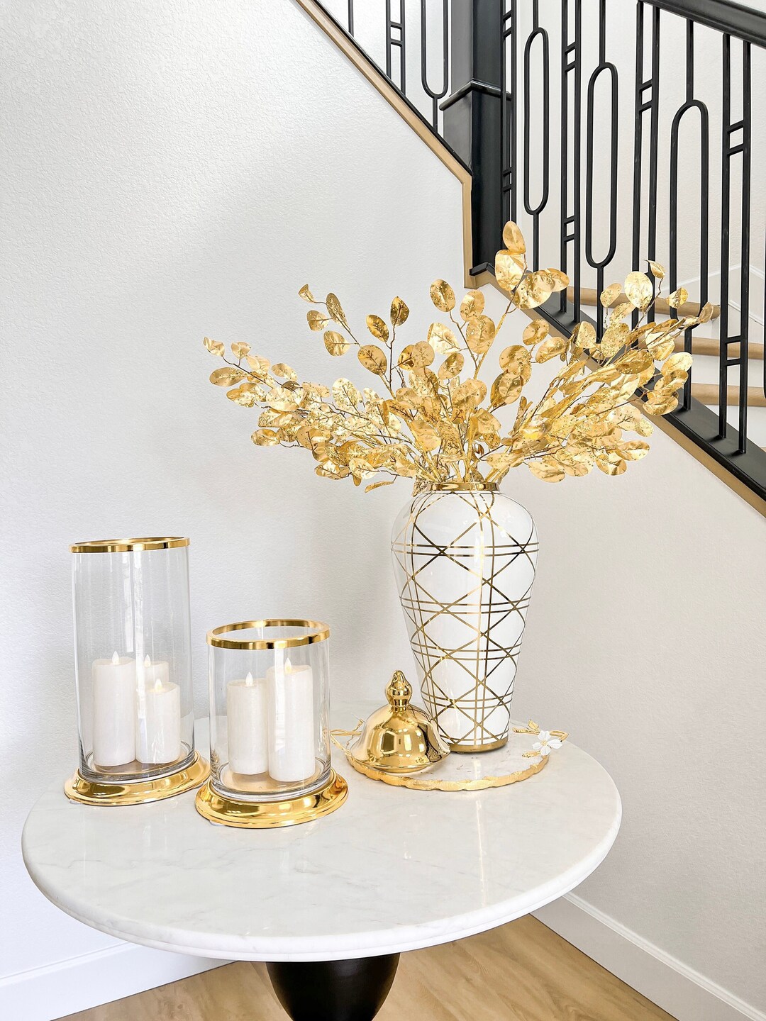 Gold Glass Hurricane Gold Hurricane Vase Glam Candle Holder Etsy