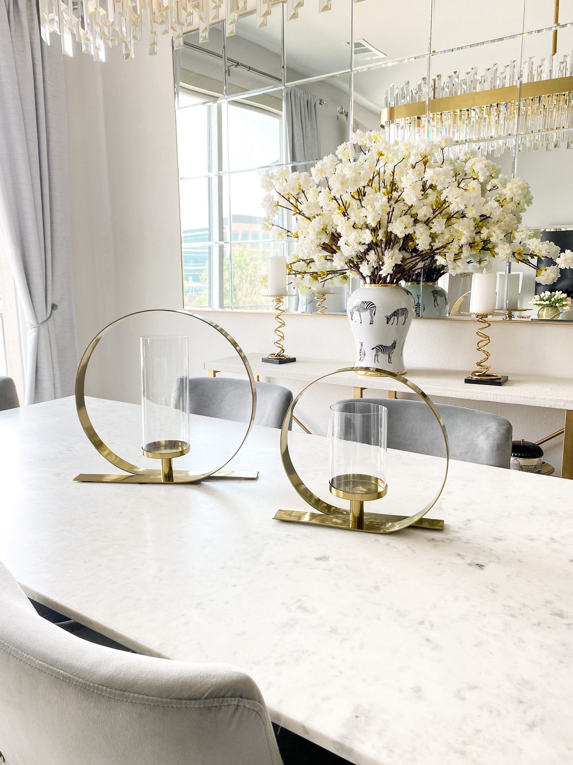 Gold Round Ring Pillar Candle Holder Brass Pillar Holder Etsy