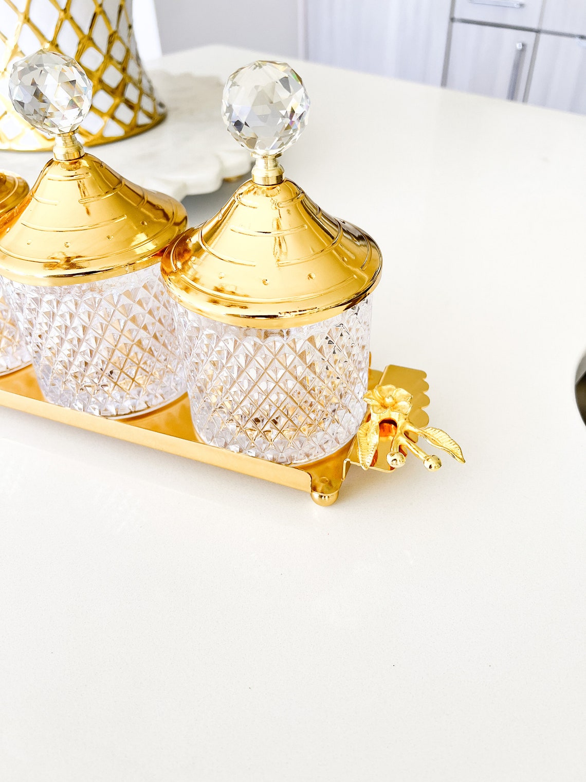 Gold Canisters set of 4 Gold Glam Canister With Tray Gold Etsy