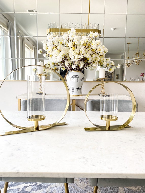 Gold Round Ring Pillar Candle Holder Brass Pillar Holder Etsy