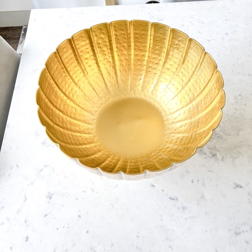 Gold Hammered Decorative Bowl, Gold Pedestal Tray, Gold Fruit Tray