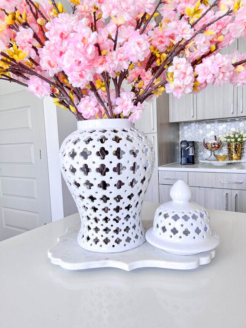 White Pierced Ginger Jar Large Ginger Jar Gold Ginger Jar Etsy