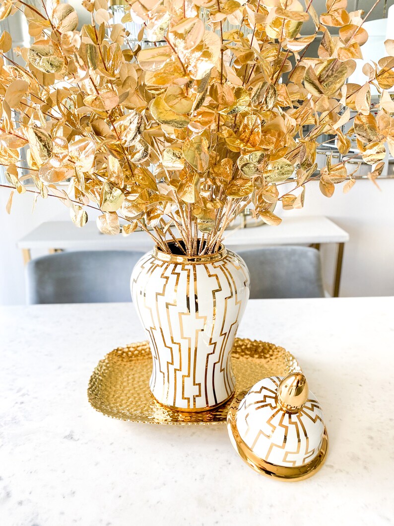 Gold Ginger Jar Ginger Jar Vase White Ceramic Vase Gold Etsy