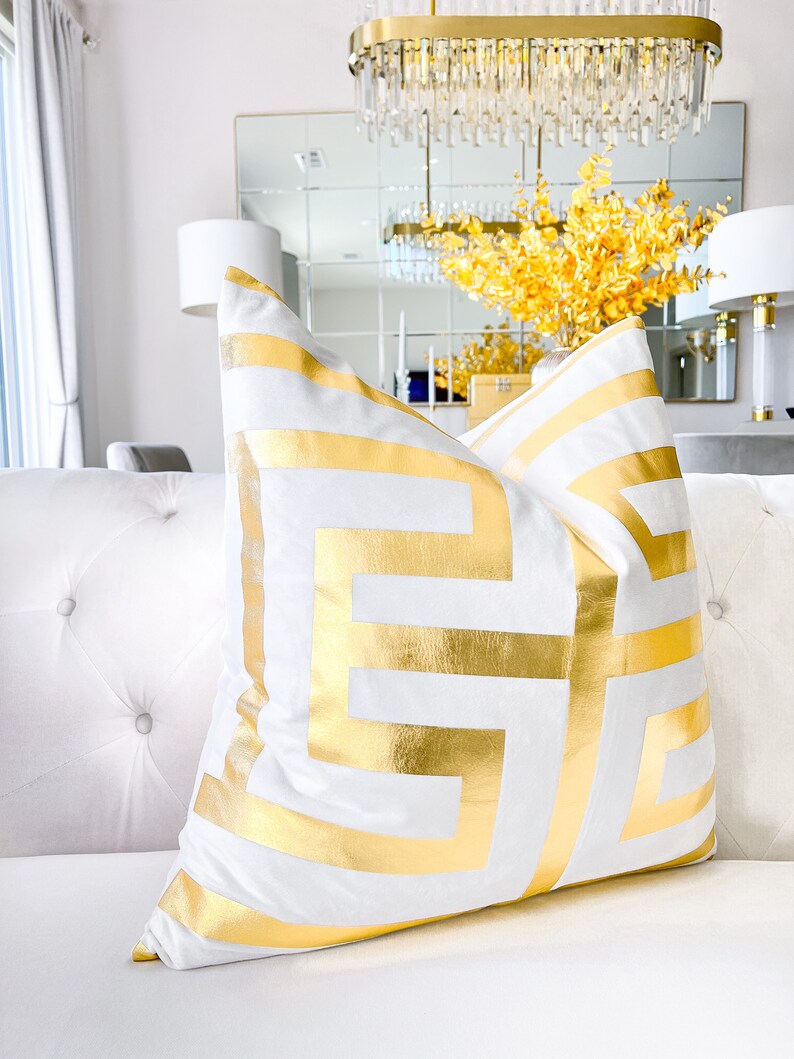White and Gold Pillow Cover 22x22 Gold Glam Etsy