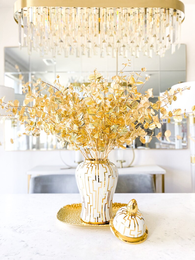 Gold Ginger Jar Ginger Jar Vase White Ceramic Vase Gold Etsy