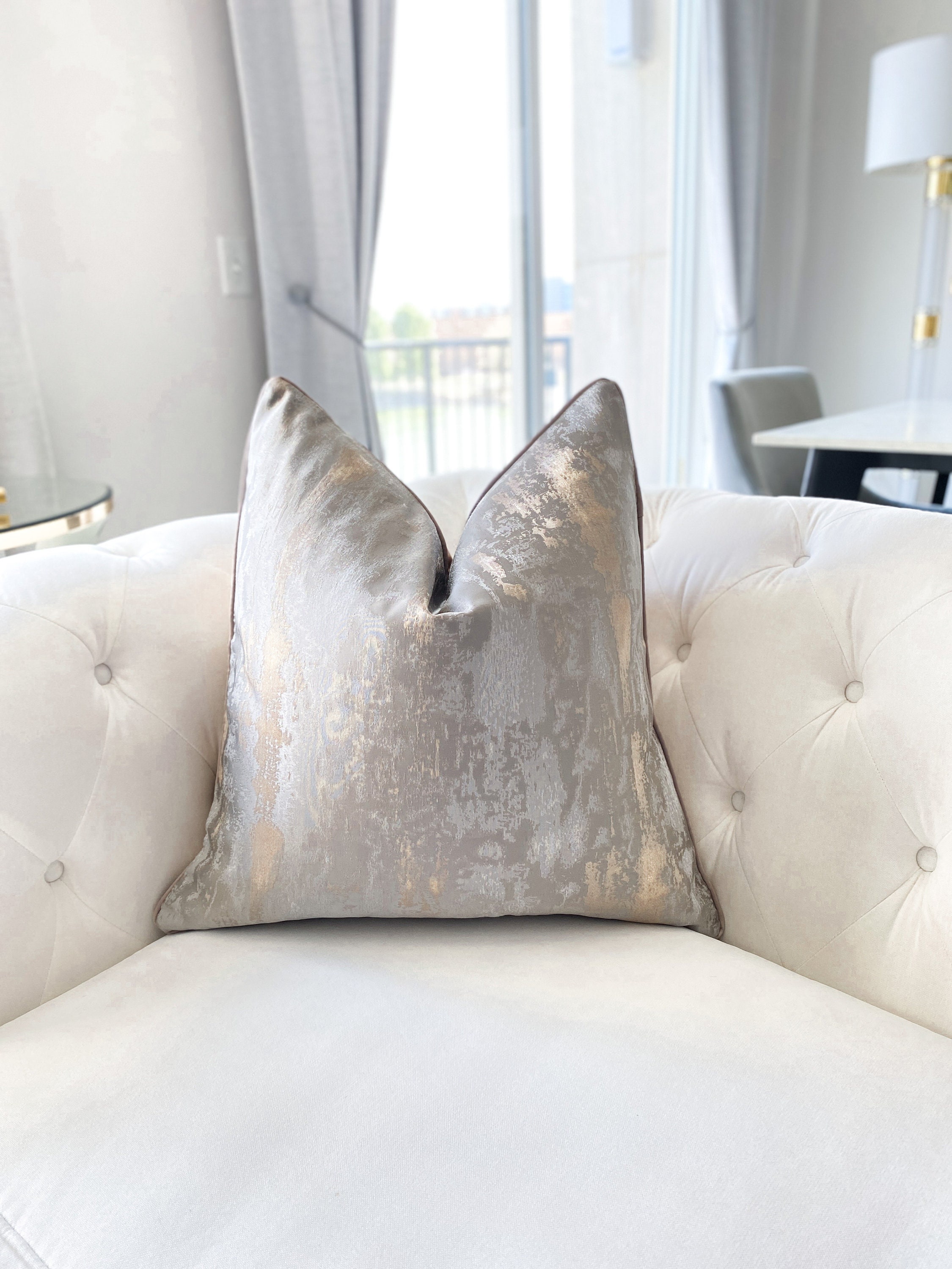 Silver & Gold Pattern Pillow Cover Silver Throw Pillow Etsy