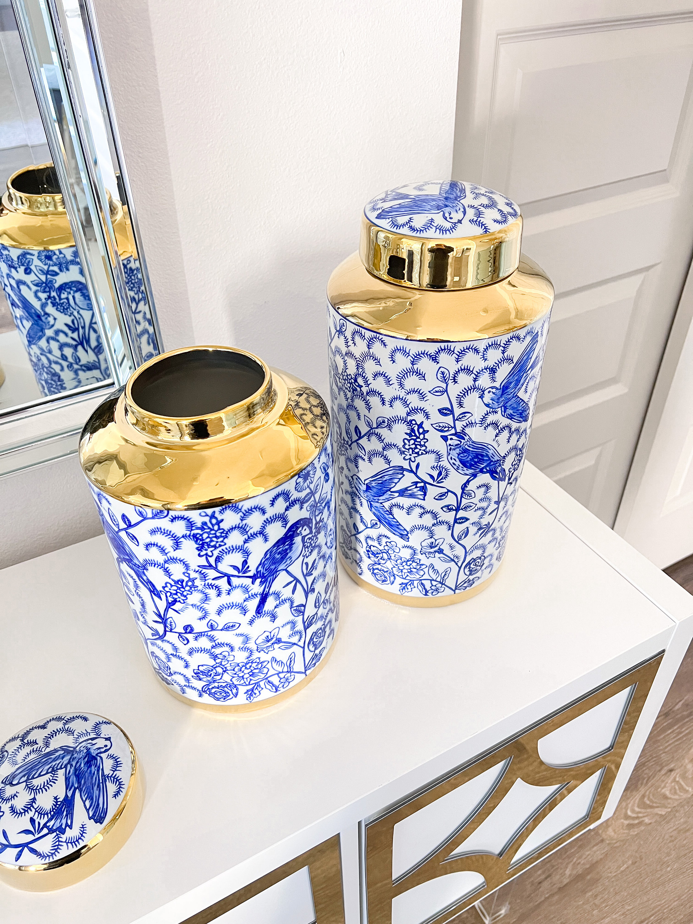 White and Blue Jar Blue Ginger Jar Vase Gold Ceramic Vase Etsy