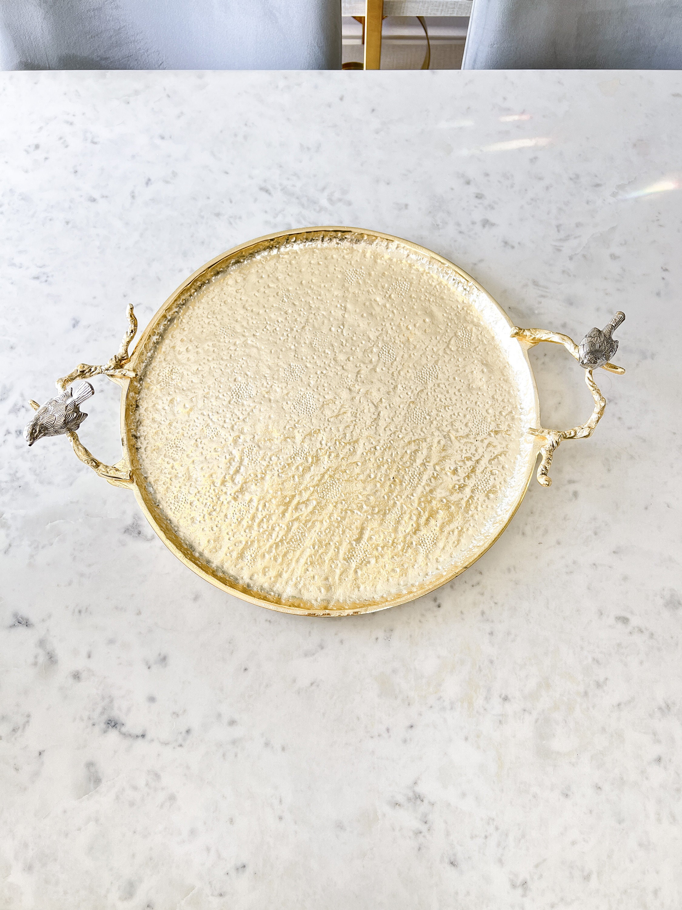 Large Round Gold Hammered Tray Gold Hammered Tray Coffee Etsy
