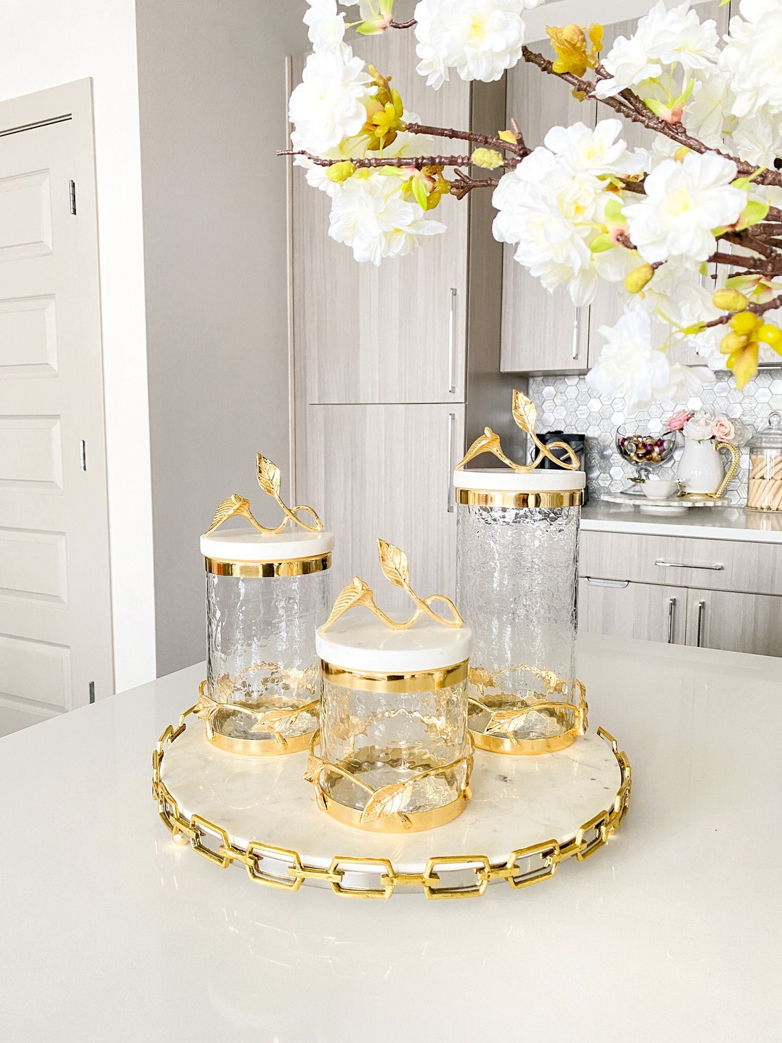 Gold Canister Gold Leaf Marble Canisters Marble and Gold Etsy