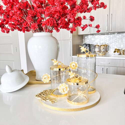Gold Canister Gold Floral Canisters Gold Branch Canisters Etsy