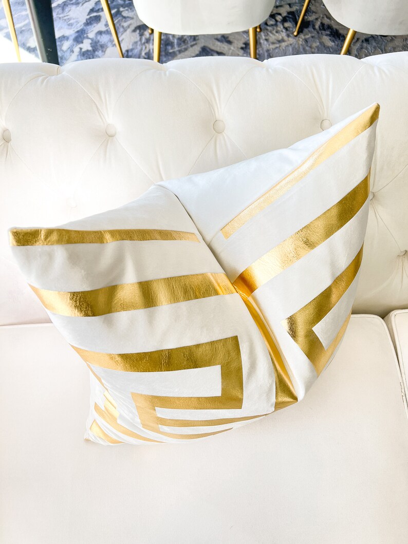White and Gold Pillow Cover 22x22 Gold Glam Etsy