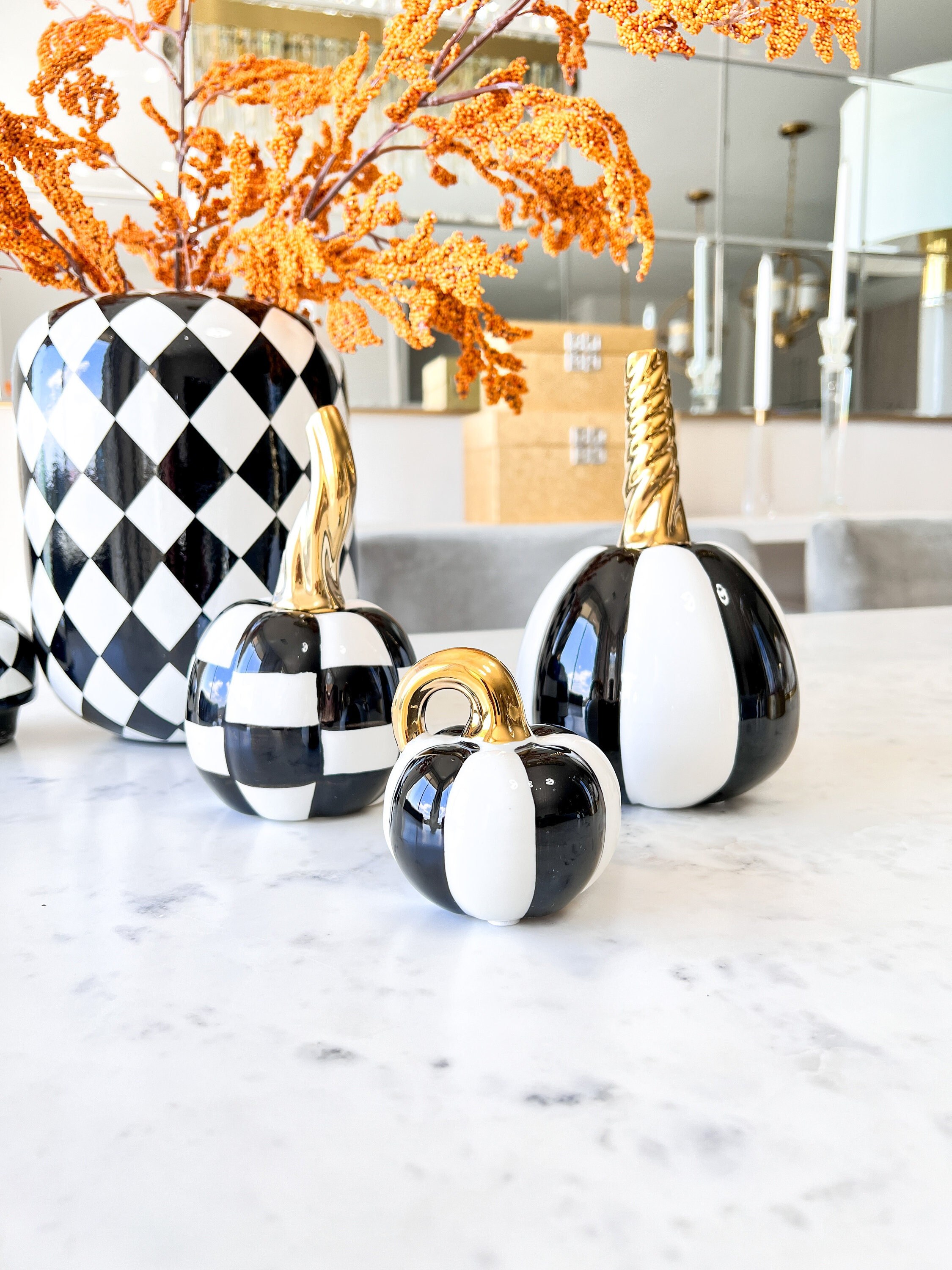 Black and White Pumpkin Set of 3 Gold Decorative Pumpkin Etsy