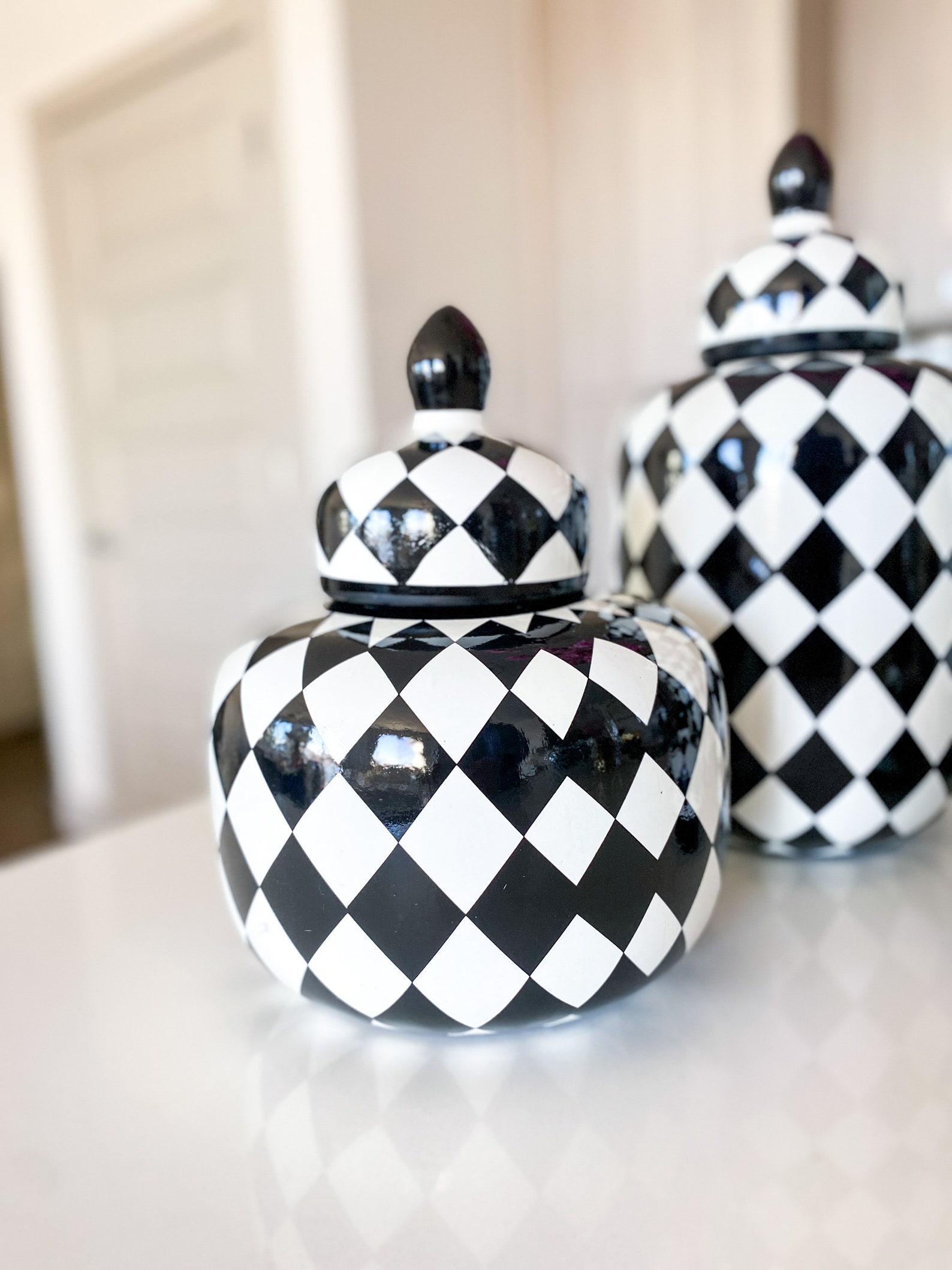 Checkered Jars Ceramic Checkered Vase Black and White Etsy
