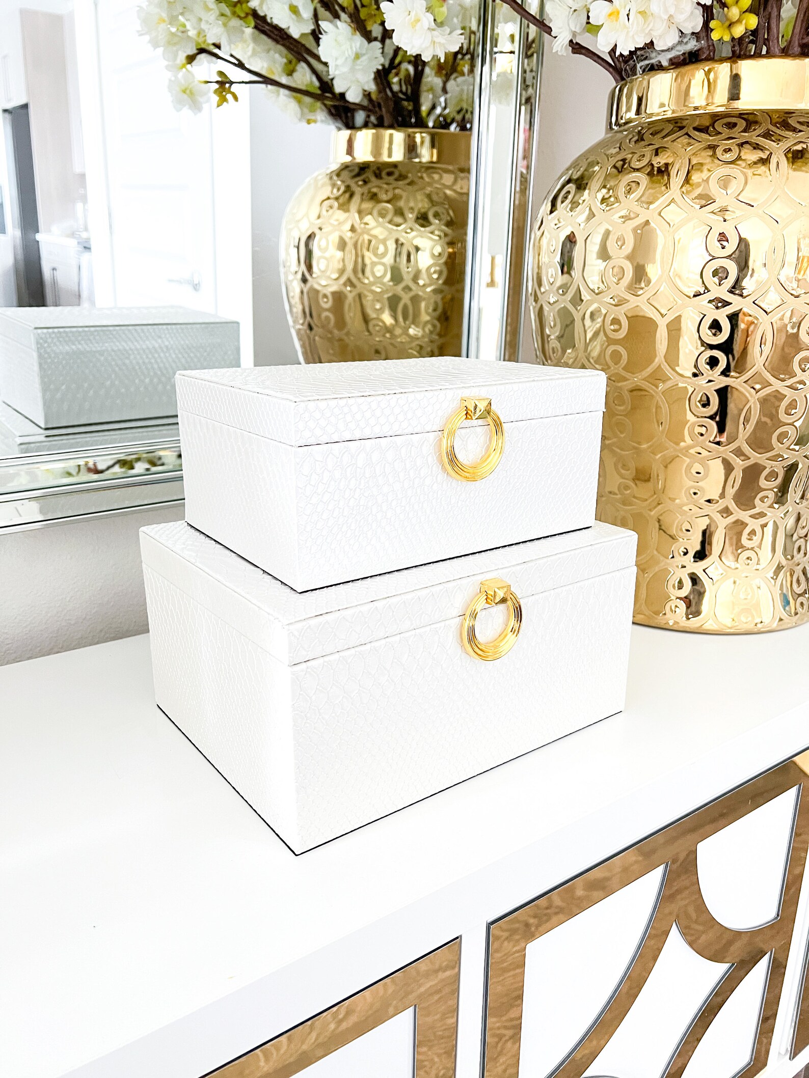White Leather Decorative Boxes Gold Decorative Boxes Set Etsy