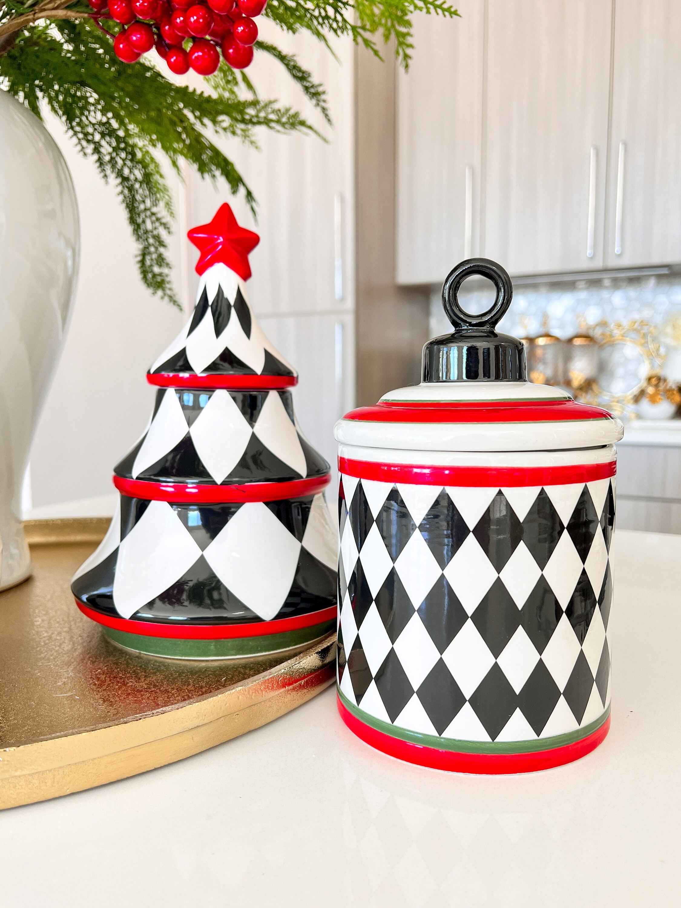 Christmas Checkered Canister Black and White Canisters Etsy