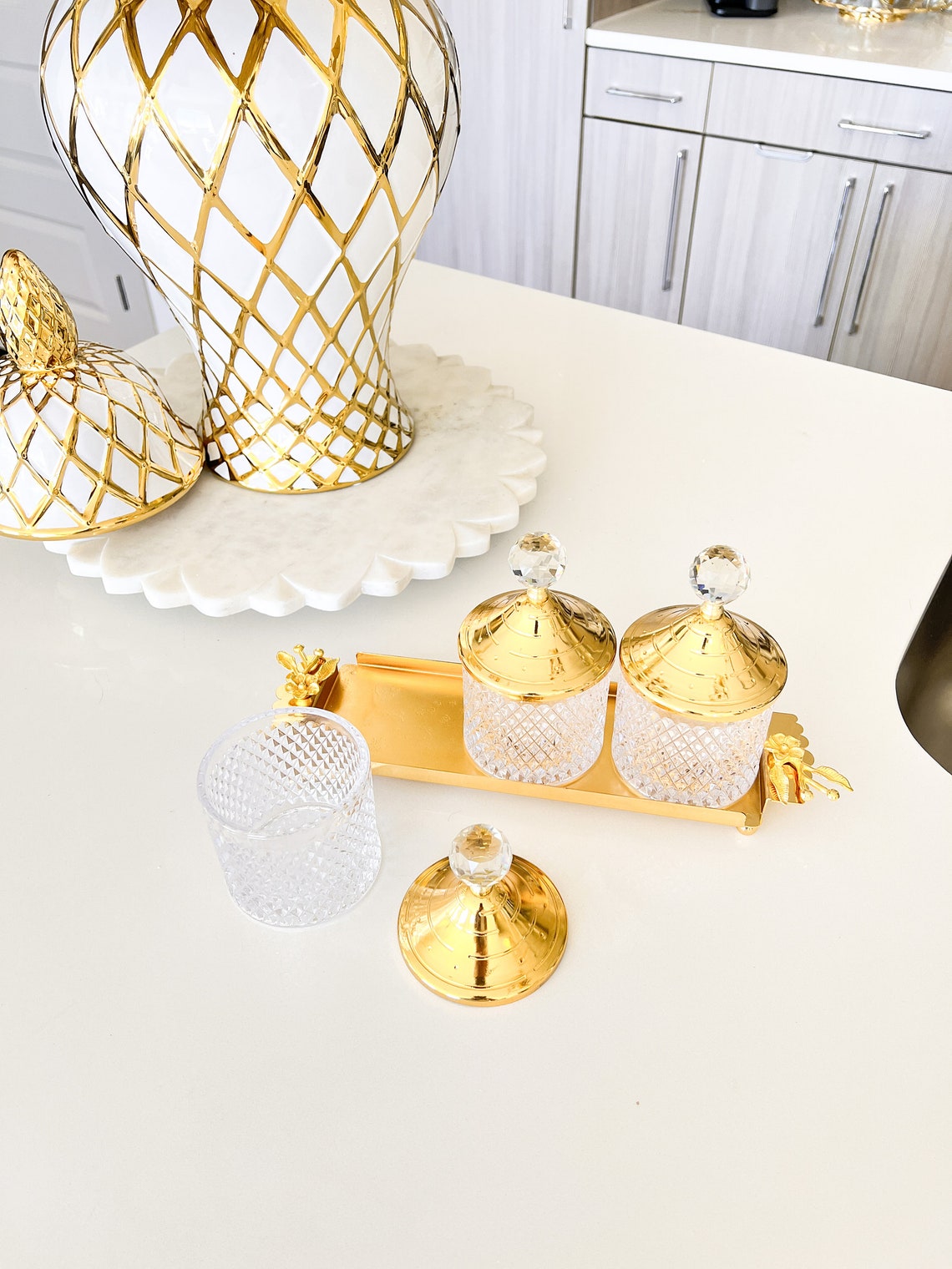 Gold Canisters set of 4 Gold Glam Canister With Tray Gold Etsy