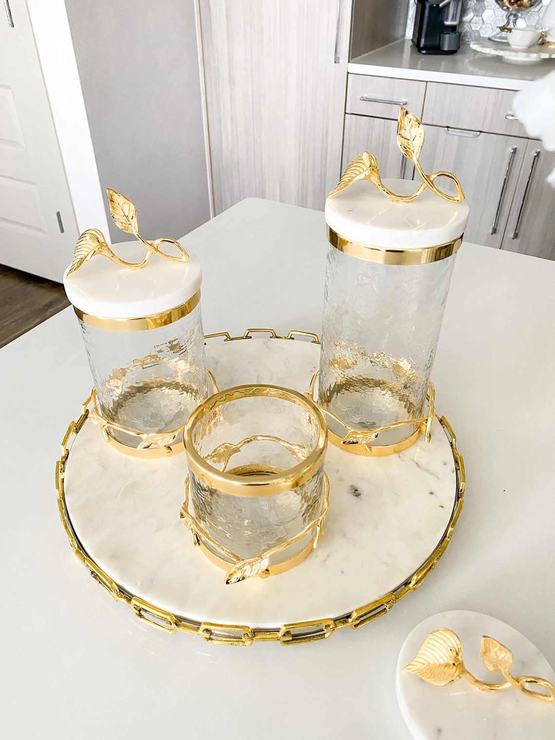 Gold Canister Gold Leaf Marble Canisters Marble and Gold Etsy
