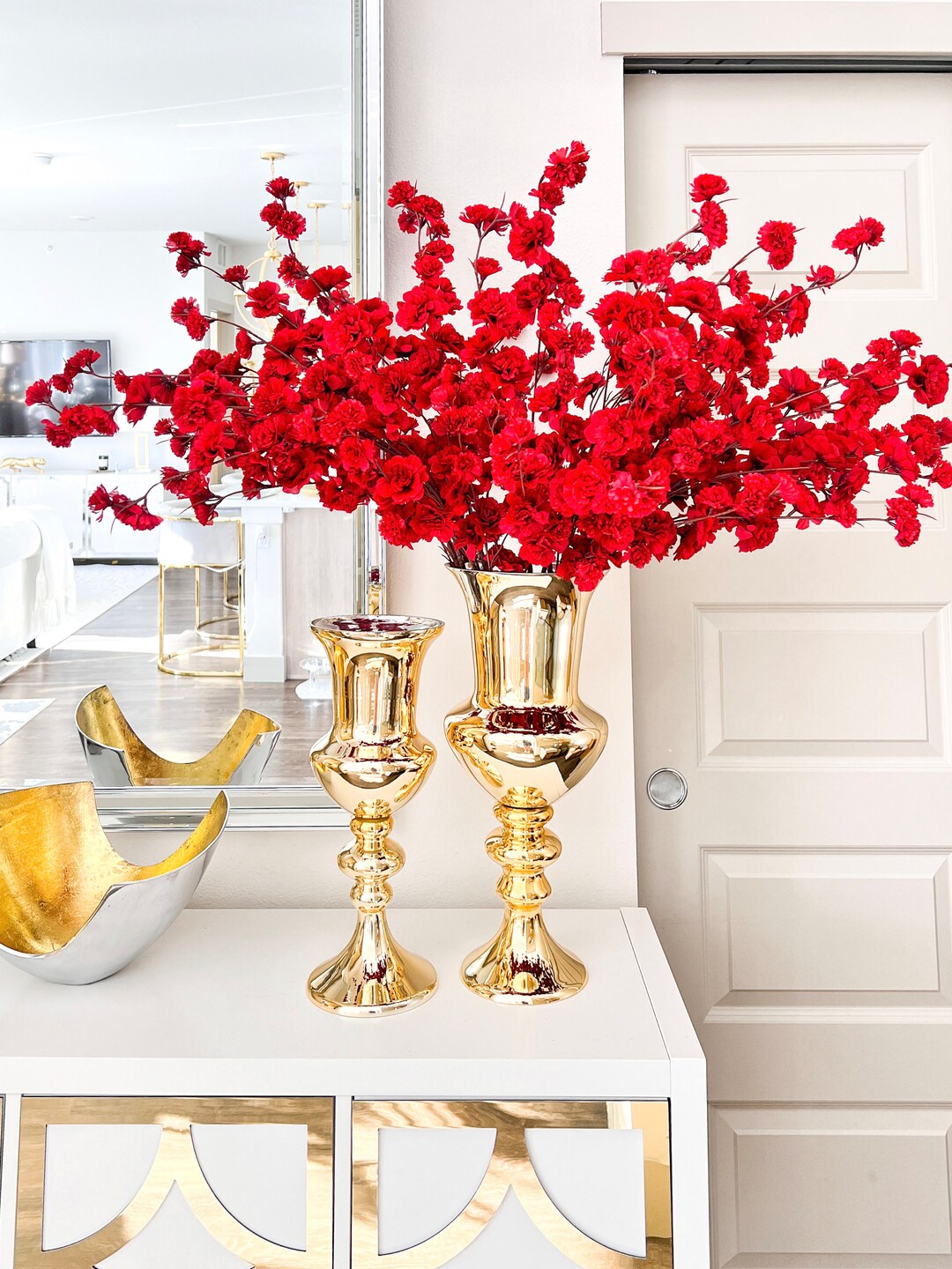 Gold Mirrored Vase Large Gold Flower Vase Gold Decorative Etsy