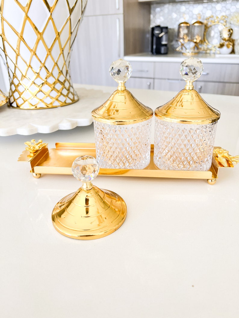 Gold Canisters set of 4 Gold Glam Canister With Tray Gold Etsy