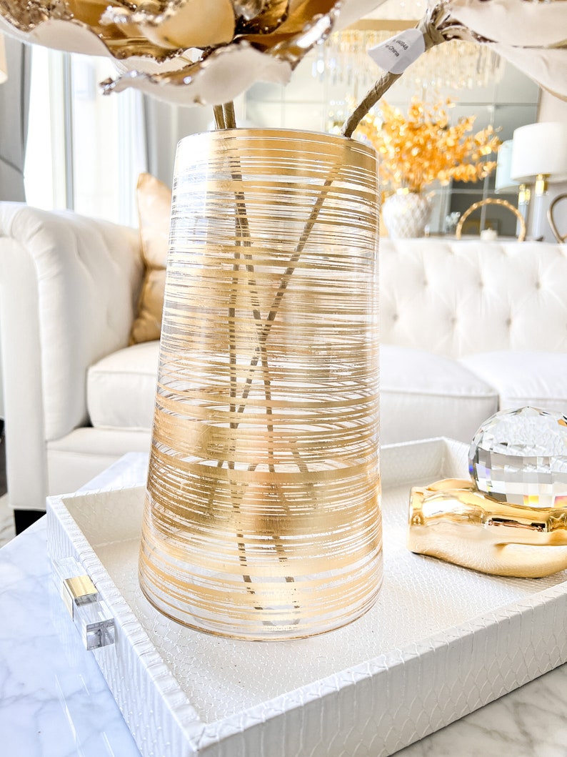 Gold Glass Vase Gold Glam Vase Gold Striped Vase Etsy