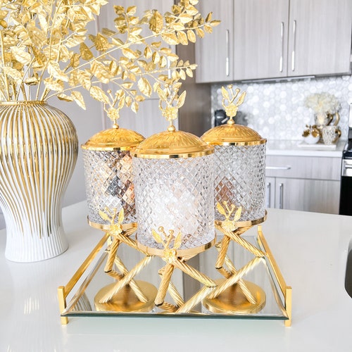 Gold Leaf Canisters set of 3 Gold Glam Canister Gold Etsy