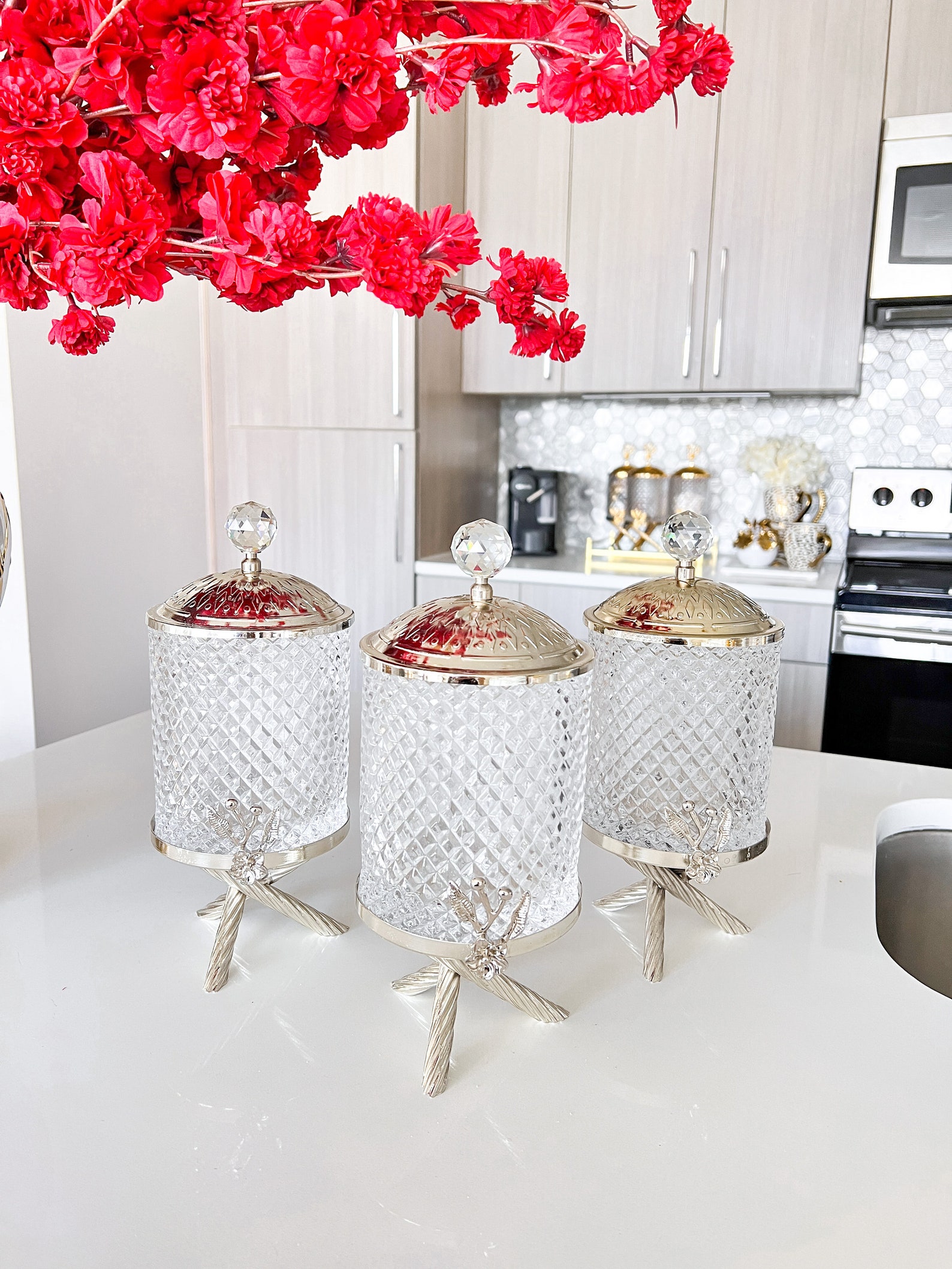 Silver Canisters set of 3 Silver Glam Canister Silver Etsy