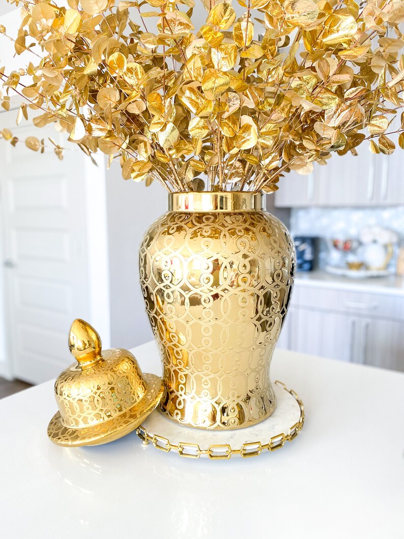 Gold Ginger Jar Ginger Jar Vase Gold Ceramic Vase Gold Etsy