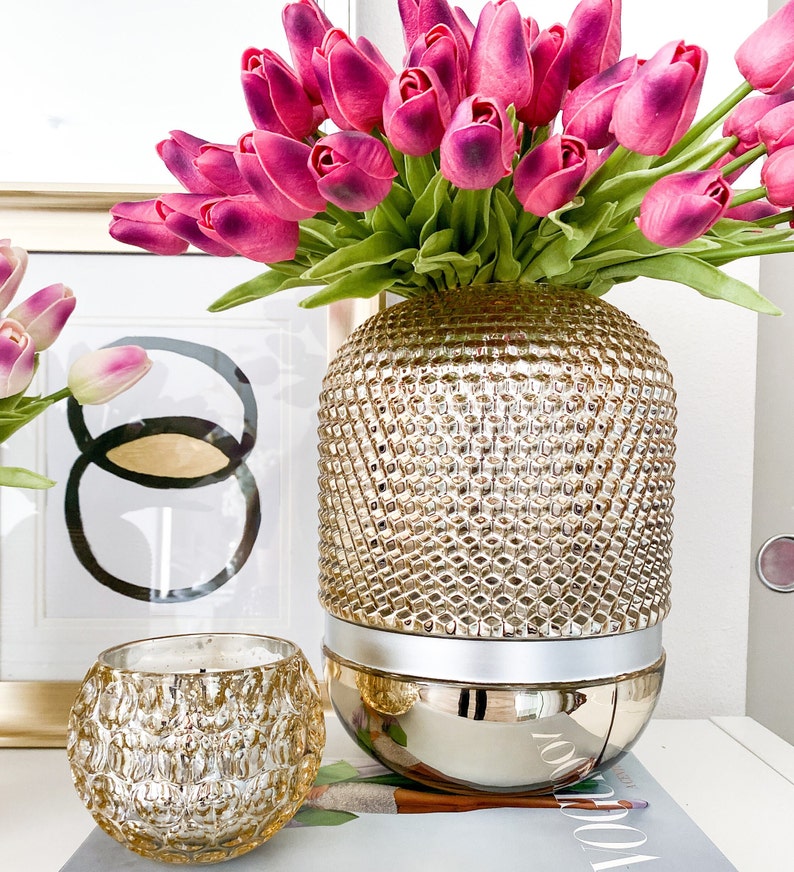 Gold Glass Vase Gold Flower Vase Gold Orb Vase Poinsettia Etsy