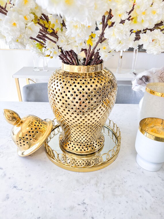 Large Round Mirror Tray Mirror Tray With Gold Trim Gold Etsy